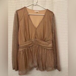 Maurice’s Champagne color, Shimmer wrap peplum blouse.